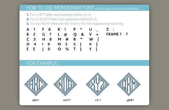 Get your text combination from monogram text chart