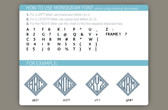 Get your text combination from monogram text chart